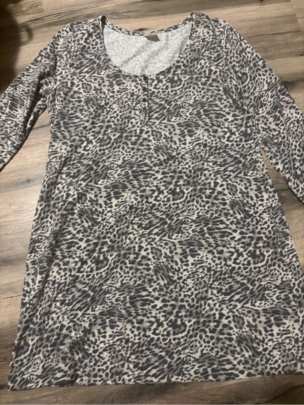 Soma Gray and Cream Animal Print Long Sleeve Nightshirt